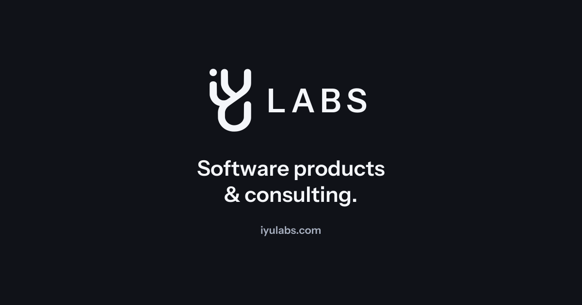IYU Labs social card with the approved logo and the words Software products and consulting.